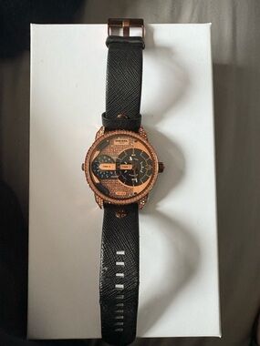 Diesel Black Strap Rose Gold-Tone Multi-Dial Men’s Watch